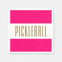 Festive Bright Pink White Stripes PICKLEBALL Text