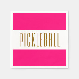 Festive Bright Pink White Stripes PICKLEBALL Text Servet