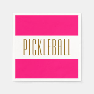 Festive Bright Pink White Stripes PICKLEBALL Text Servet