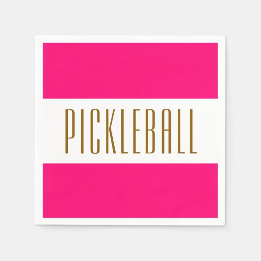 Festive Bright Pink White Stripes PICKLEBALL Text Servet (Voorkant)