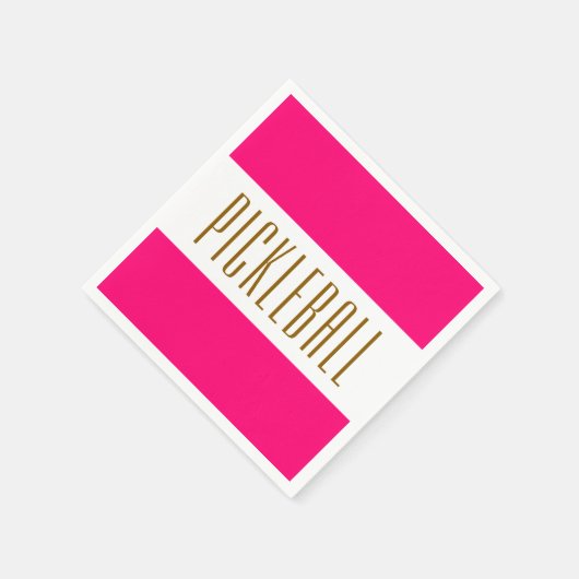 Festive Bright Pink White Stripes PICKLEBALL Text Servet (Hoek)