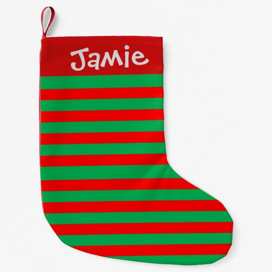 Festive Bright Red en Green Stripes Kleine Kerstsok (Voorkant)