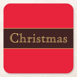 Festive Bright Red Nostalgic kersttypografie Kartonnen Onderzetters