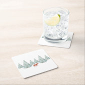 Festive Brown Deer onder Snowy Spruce Trees Kartonnen Onderzetters (Insitu)