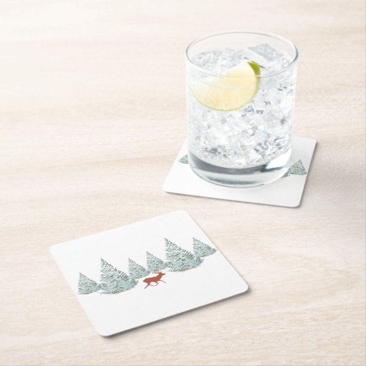 Festive Brown Deer onder Snowy Spruce Trees Kartonnen Onderzetters (Insitu)