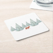 Festive Brown Deer onder Snowy Spruce Trees Kartonnen Onderzetters (Schuin)