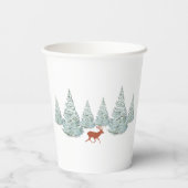 Festive Brown Deer onder Snowy Spruce Trees Papieren Bekers (Achterkant)