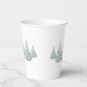 Festive Brown Deer onder Snowy Spruce Trees Papieren Bekers (Links)