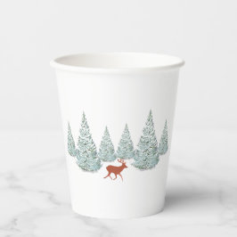 Festive Brown Deer onder Snowy Spruce Trees Papieren Bekers
