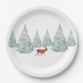 Festive Brown Deer onder Snowy Spruce Trees Papieren Bordje (Voorkant)