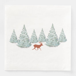 Festive Brown Deer onder Snowy Spruce Trees Servet