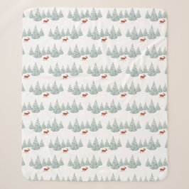 Festive Brown Deer onder Snowy Spruce Trees Sherpa Deken