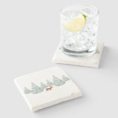 Festive Brown Deer onder Snowy Spruce Trees Stenen Onderzetter (Zijkant)