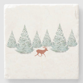 Festive Brown Deer onder Snowy Spruce Trees Stenen Onderzetter