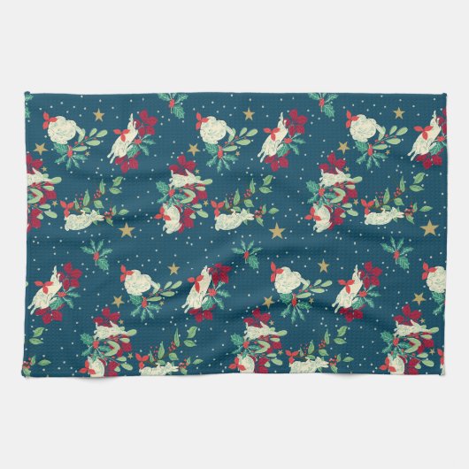 Festive Bunnies Play As Snow Falls Theedoek (Horizontaal)