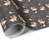 Festive Bunny and Bird in night in Forest Cadeaupapier (Rol Hoek)