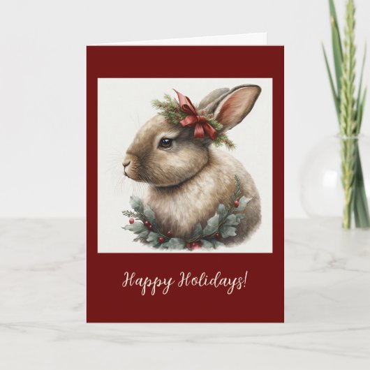 Festive Bunny Folded Holiday/Kerstkaart Bedankkaart (Voorkant)