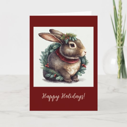 Festive Bunny Folded Holiday/Kerstkaart Bedankkaart (Voorkant)