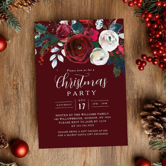Festive Burgundy Foliage Christmas Party   Kaart