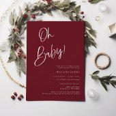 Festive Burgundy Red Baby shower Invitation Kaart