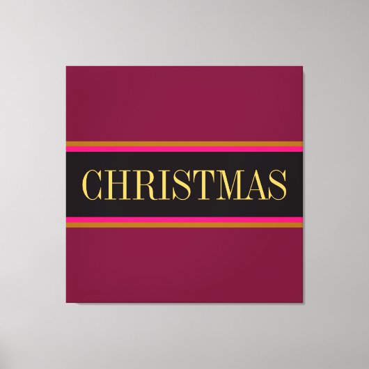 Festive Burgundy Red Black CHRISTMAS Stripes Text Canvas Afdruk (Voorkant)