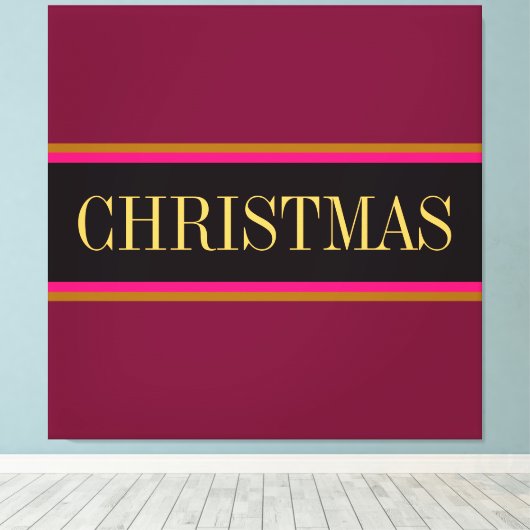 Festive Burgundy Red Black CHRISTMAS Stripes Text Canvas Afdruk (Insitu (Houten vloer))