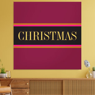 Festive Burgundy Red Black CHRISTMAS Stripes Text Canvas Afdruk