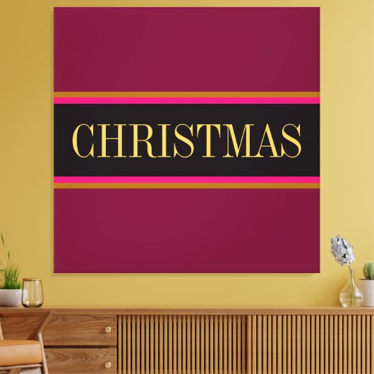 Festive Burgundy Red Black CHRISTMAS Stripes Text Canvas Afdruk (Insitu (Woonkamer))