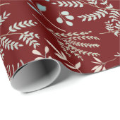 Festive Burgundy Red Botanical Kerstfeestdag Cadeaupapier (Rol Hoek)