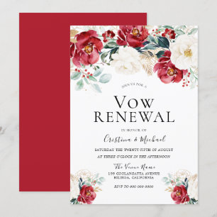 Festive Burgundy Red White Marriage Vow Renewal Kaart