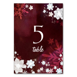 Festive Burgundy Winter Wedding Table Numbers Kaart