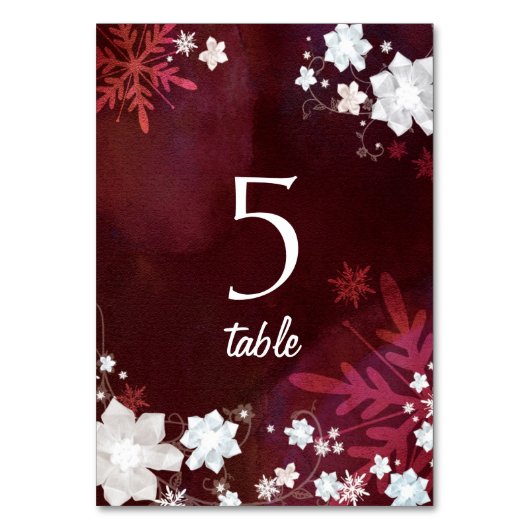 Festive Burgundy Winter Wedding Table Numbers Kaart (Voorkant)