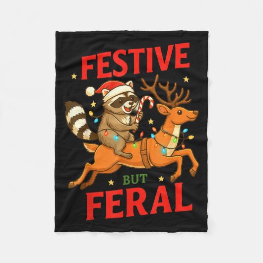 Festive But Feral Funny Christmas Raccoon Riding R Fleece Deken (Voorkant)