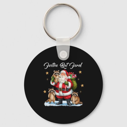 Festive But Feral Santa Raccoon Christmas Pajamas  Sleutelhanger (Voorkant)
