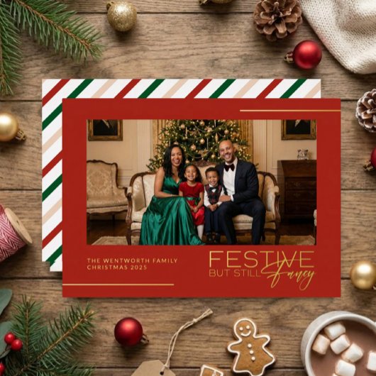 Festive But Still Fancy Photo Foil Christmas Card Folie Uitnodiging