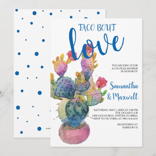 Festive Cactus Couples Shower Fiesta Kaart (Voorkant / Achterkant)