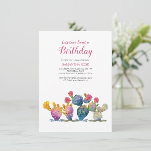 Festive Cactus Fiesta Birthday Invitation Kaart (Staand voorkant)