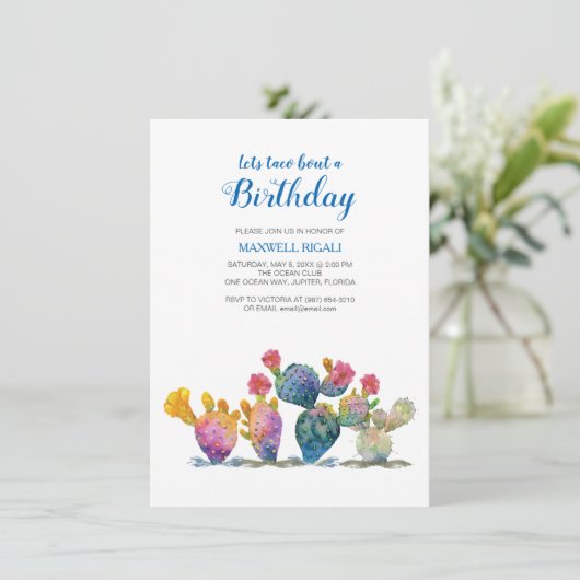 Festive Cactus Fiesta Boy Birthday Uitnodiging (Staand voorkant)