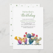 Festive Cactus Fiesta Twins Birthday Invitation Kaart (Voorkant / Achterkant)