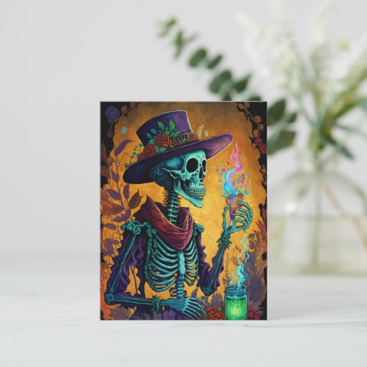 Festive Calavera! - Mexicaanse Skeleton Art Briefkaart (Staand voorkant)
