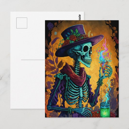 Festive Calavera! - Mexicaanse Skeleton Art Briefkaart (Voorkant / Achterkant)
