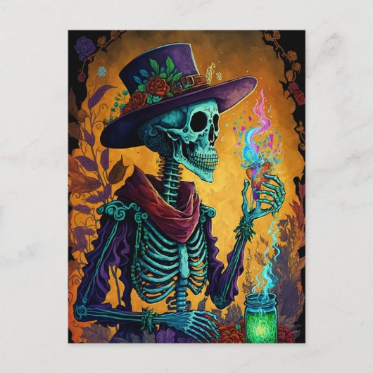 Festive Calavera! - Mexicaanse Skeleton Art Briefkaart (Voorkant)