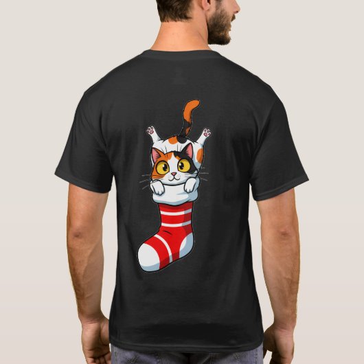 Festive Calico Kitty Peeking from Stocking T-shirt (Achterkant)