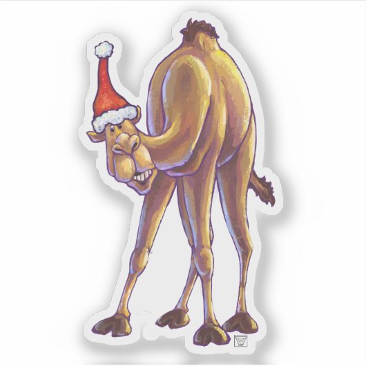 Festive Camel in Santa Hat Sticker (Voorkant)