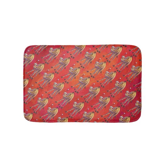 Festive Camel Pattern on Red Badmat (Voorkant)