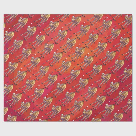 Festive Camel Pattern on Red Cadeaupapier (Vlak)