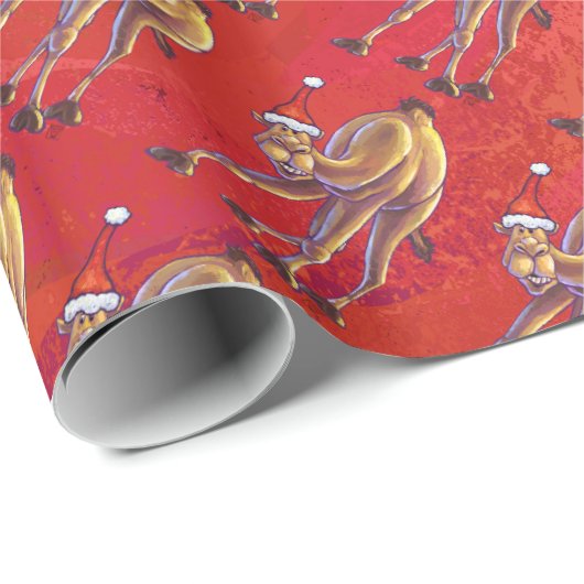 Festive Camel Pattern on Red Cadeaupapier (Rol Hoek)