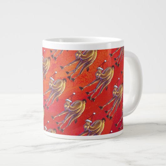 Festive Camel Pattern on Red Grote Koffiekop (Voorkant rechts)