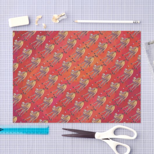 Festive Camel Pattern on Red Tissuepapier (Craft)