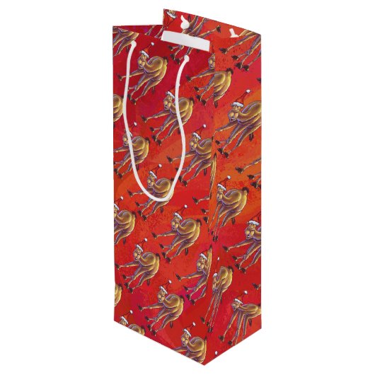 Festive Camel Pattern on Red Wijn Cadeautas (Achterkant Gekanteld)
